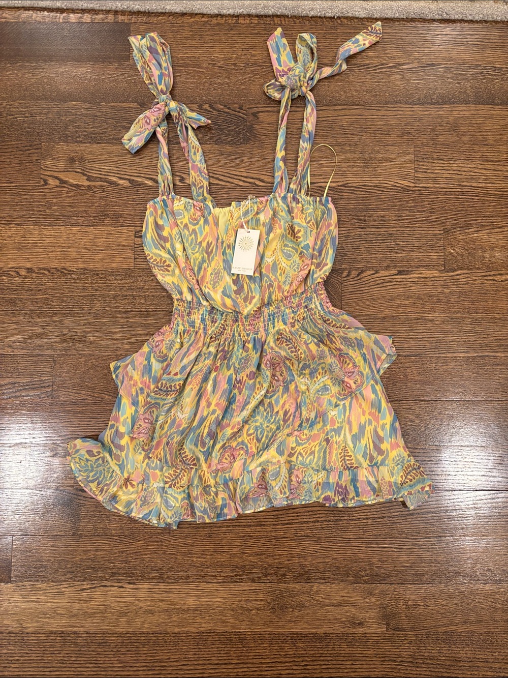 Ramy Brook Pastel Multicolor Tie-Shoulder Smocked Camisole